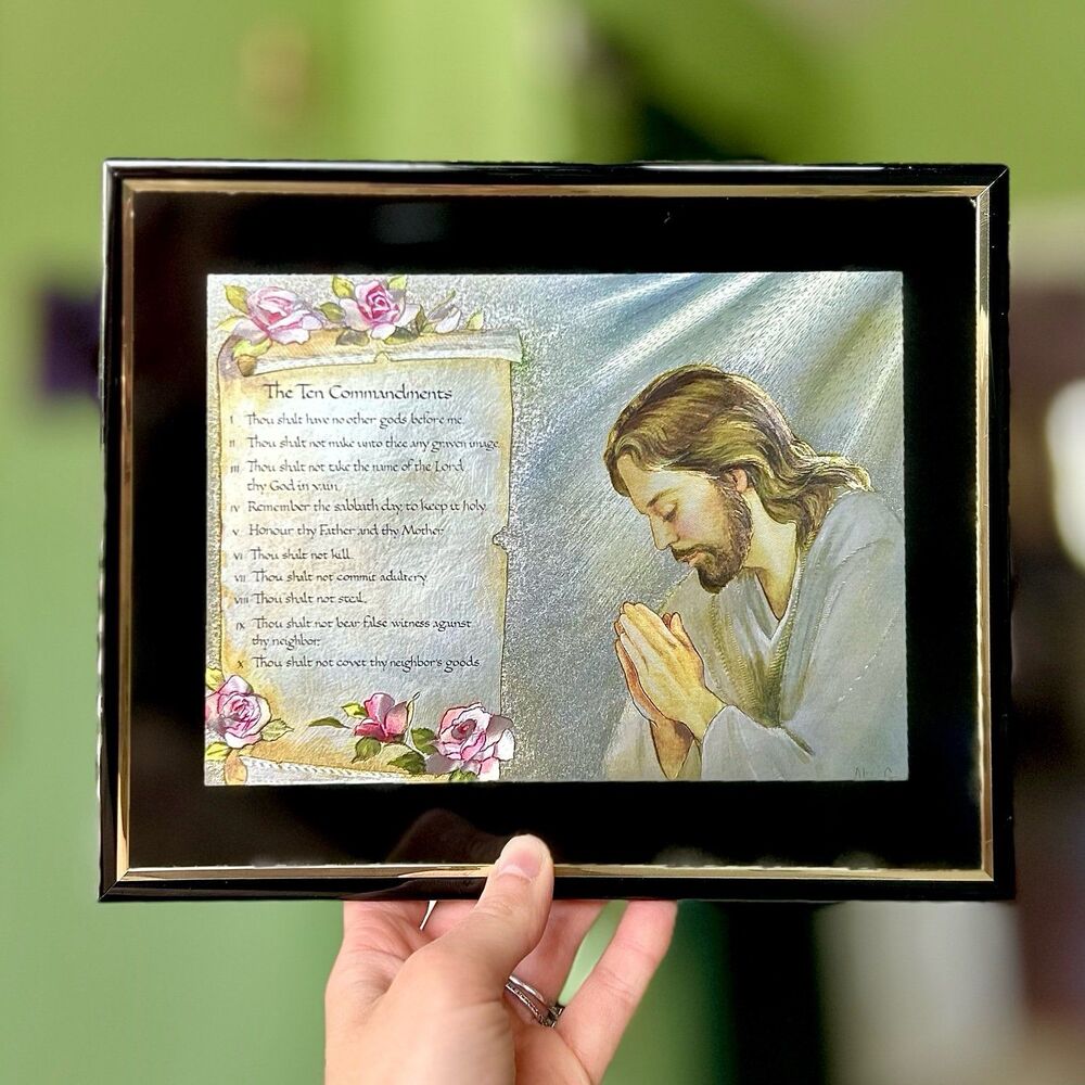 VTG Shiny Iridescent Faith Based Commandments Praying Faithful Wall Sign